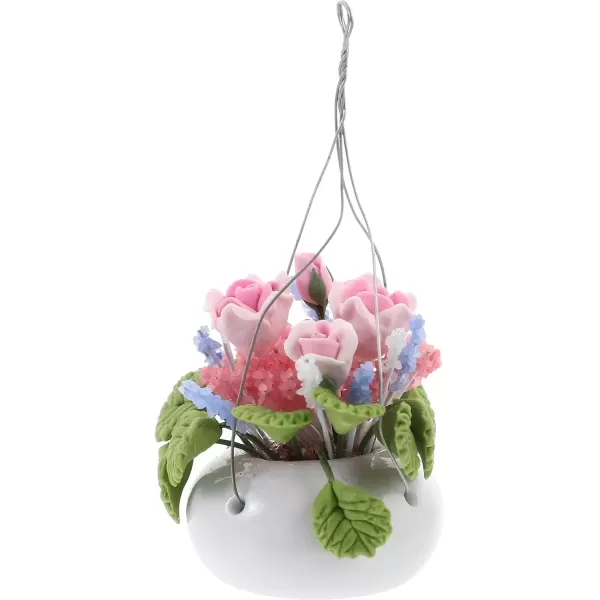 imageToyvian Dollhouse Hanging Flowers Miniature Flower Pots 2 Pack Miniature Artificial Rose Flower Miniature Orchid Flower Pot Figurines Dollhouse Flower Basket Plants for 112 Dollhouse