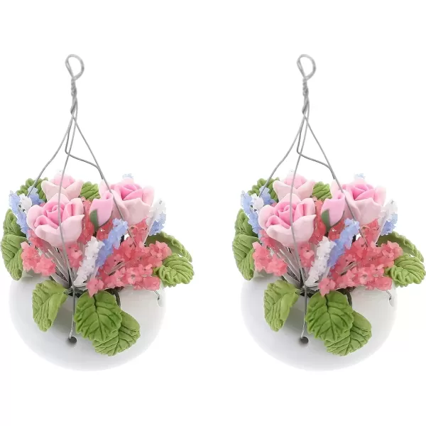 imageToyvian Dollhouse Hanging Flowers Miniature Flower Pots 2 Pack Miniature Artificial Rose Flower Miniature Orchid Flower Pot Figurines Dollhouse Flower Basket Plants for 112 Dollhouse