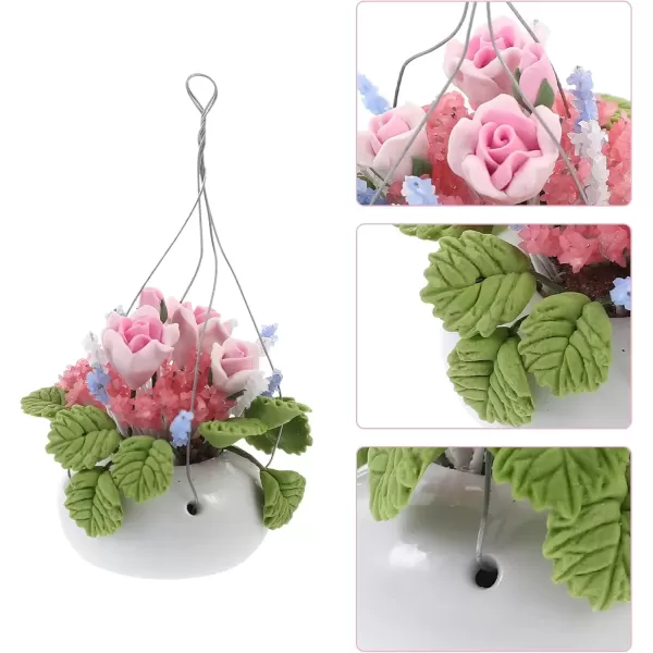 imageToyvian Dollhouse Hanging Flowers Miniature Flower Pots 2 Pack Miniature Artificial Rose Flower Miniature Orchid Flower Pot Figurines Dollhouse Flower Basket Plants for 112 Dollhouse