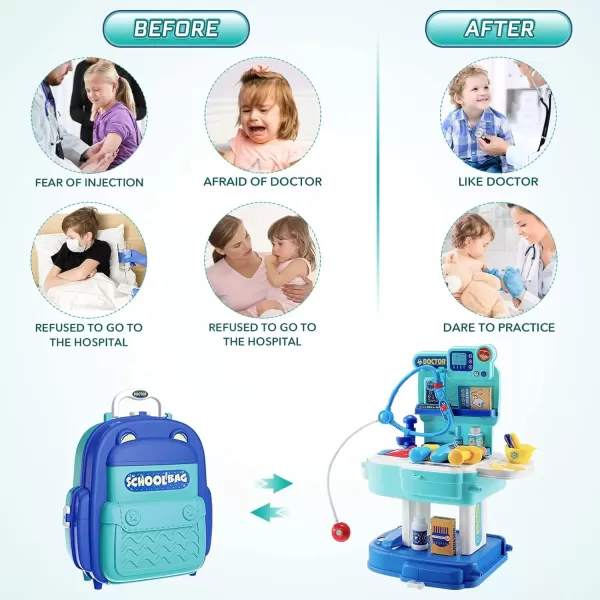 imageToyvian Toy Doctor Kit for Kids and Toddlers 31Pcs Kids Doctor playset 2 in 1 Kids Pretend Play Doctor Kit Toys Scoolbag for Boys and Girls