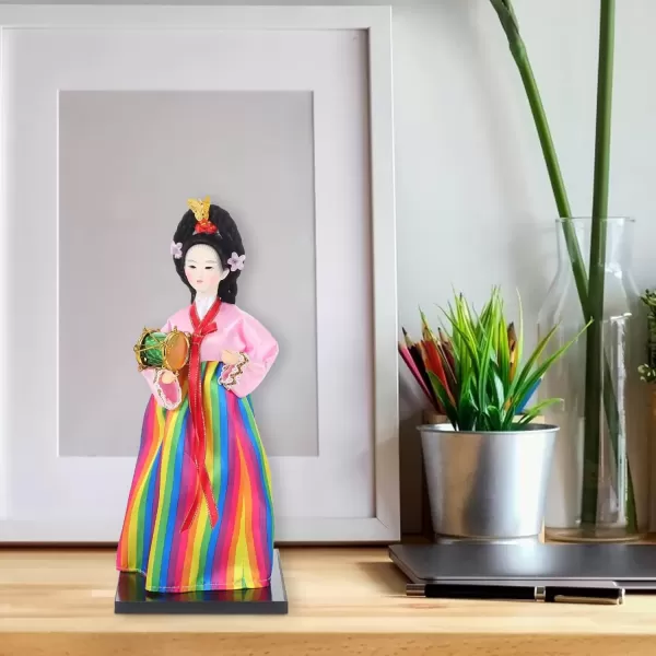 imageKorean Dolls Figurines Korean Traditional Hanboks Dress Doll Korean Doll Collectible Figurines Korea Female Statue for Office Bar Home Party Table Decoration 12inch Kimono Doll Figure