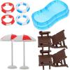 imageToyvian 2 Sets Doll House Swimming Pool Swimming Ring Folding Beach Sunbath Chair Simulation Miniature Craft Furniture Pool Toys Photo Props for Dollhouse Accessories