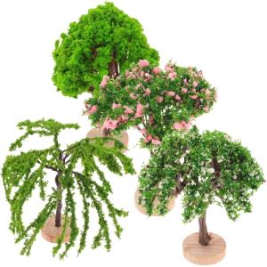 imageToyvian Model Trees Set 4PCS Artificial Trees Model Train Scenery Trees Fake Plants Railroad Scenery Trees Plastic Mini Trees Decor Miniature Landscape for Sand Table Decor