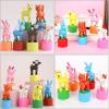 imageToyvian 4pcs Wooden Cat Dog Figurine Toy Dancing Rocking Finger Puppets Wooden Push Up Toy Animals Finger Puppet Funny Finger Toys for Christmas Random Style