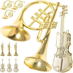 image12pcs Musical Instrument Christmas Ornaments Xmas Tree Hanging Decorations Golden Silver Violin Trumpet Hanging Tree Decor Musical Instrument Model Tree Ornament