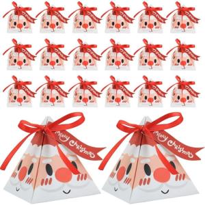 image50Pcs Christmas Candy Boxes Triangle Candy Bags Xmas Santa Claus Box Present Packaging Paper Bags Christmas Treat Boxes with Ribbon Triangle for Christmas PartyWhite
