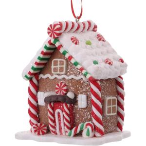 imageToyvian 1Pc Christmas Gingerbread House Glitter Christmas Tree Ornament Set with Candy Canes Resin Hanging Ornament Xmas Decoration
