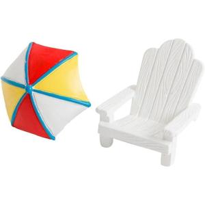 imageToyvian 2pcs Miniature Chair Mini Beach Chair Sun Umbrella Cake Topper Micro Landscape Bonsai Dollhouse Decor for Aquarium Terrariums Decoration Cake Ornaments