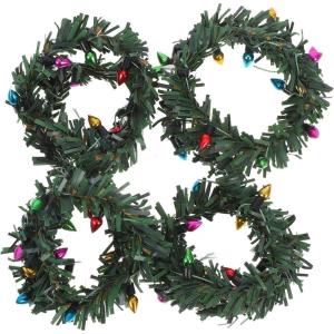 imageToyvian 4pcs Dollhouse Ornaments Mini Houses Micro Toys Christmas Tree Ornaments Mini Wreaths with Lights Decorative Wreath 1 12 Scale Christmas Wreath Christmas Wreath with Light Plastic