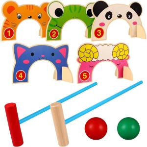 imageToyvian Children Croquet Set with Croquet Wood Mallets Classic Family Game for LawnBackyardPark and More