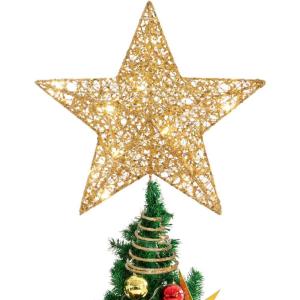 imageToyvian Star Christmas Tree Topper Lighted 10 Xmas Tree Topper 3D Glitter Gold Star Christmas Decorations for Christmas Tree Holiday Party Ornament GoldGold