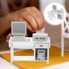 image1 Set Miniature Office Desk Dollhouse Computer Desk Mini Toys for Crafts  Tiny House Wood Computer Model Miniature Office Furniture Ornament for Kids Doll HouseWhite