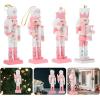 imageToyvian Pink Christmas Nutcracker Decoration 4pcs Christmas Nutcracker Ornament Xmas Wooden Nutcracker Pendant for Christmas Tree Decorations 12CM