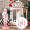imageToyvian Pink Christmas Nutcracker Decoration 4pcs Christmas Nutcracker Ornament Xmas Wooden Nutcracker Pendant for Christmas Tree Decorations 12CM