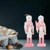 imageToyvian Pink Christmas Nutcracker Decoration 4pcs Christmas Nutcracker Ornament Xmas Wooden Nutcracker Pendant for Christmas Tree Decorations 12CM