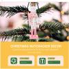 imageToyvian Pink Christmas Nutcracker Decoration 4pcs Christmas Nutcracker Ornament Xmas Wooden Nutcracker Pendant for Christmas Tree Decorations 12CM
