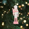 imageToyvian Pink Christmas Nutcracker Decoration 4pcs Christmas Nutcracker Ornament Xmas Wooden Nutcracker Pendant for Christmas Tree Decorations 12CM