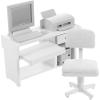 image1 Set Miniature Office Desk Dollhouse Computer Desk Mini Toys for Crafts  Tiny House Wood Computer Model Miniature Office Furniture Ornament for Kids Doll HouseWhite