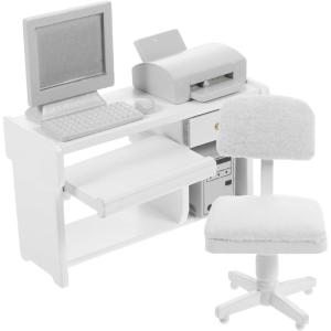 image1 Set Miniature Office Desk Dollhouse Computer Desk Mini Toys for Crafts  Tiny House Wood Computer Model Miniature Office Furniture Ornament for Kids Doll HouseWhite