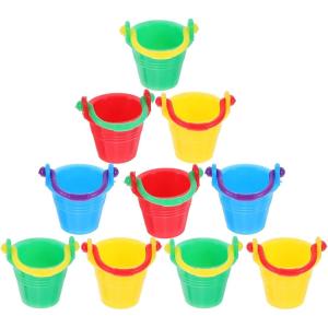 image10pcs Miniature Beach Buckets Decor 25cm1inches Mini Plastic Beach Pail Sandbox Toy for Doll  Handmade Small Water Buckets Model