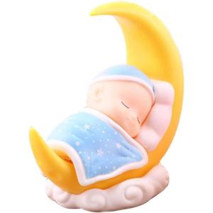 imageToyvian Sleeping Baby Cake Topper Figurine Cake Topper Car Dashboard Ornaments DIY Crafts Mini Baby Figurine Baby Shower Birthday Party Decoration for Nursery Room Ca Blue