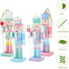 imageToyvian Christmas Candy Nutcracker Ornaments 4pcs Pink Candy Cane Wooden Pastel Nutcracker Soldier Figures Traditional Holiday Nutcrackers Christmas Tree Hanging Pendant Gift 12CM