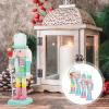 imageToyvian Christmas Candy Nutcracker Ornaments 4pcs Pink Candy Cane Wooden Pastel Nutcracker Soldier Figures Traditional Holiday Nutcrackers Christmas Tree Hanging Pendant Gift 12CM