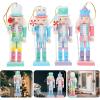 imageToyvian Christmas Candy Nutcracker Ornaments 4pcs Pink Candy Cane Wooden Pastel Nutcracker Soldier Figures Traditional Holiday Nutcrackers Christmas Tree Hanging Pendant Gift 12CM