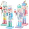 imageToyvian Christmas Candy Nutcracker Ornaments 4pcs Pink Candy Cane Wooden Pastel Nutcracker Soldier Figures Traditional Holiday Nutcrackers Christmas Tree Hanging Pendant Gift 12CM