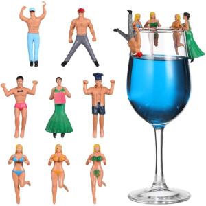 imageToyvian Wine Glass Tags Charms Hanging Ornament Identify Label Cup Edge Action Figurines Doll for Drink Marker 8pcs Random Style