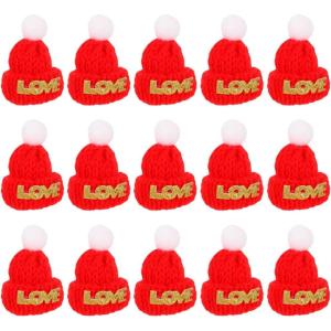 imageToyvian 15pcs Mini Cap Candy Hair Clips Christmas Ornaments Mini Dolls Tiny Christmas Hats Christmas Wine BottleRed