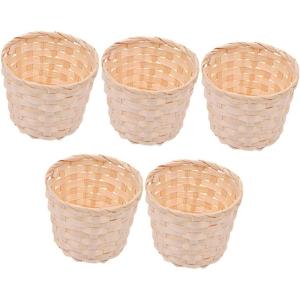 imageToyvian 5pcs Woven Storage Basket Set  Rattan Wicker Seagrass Belly Basket Small Woven Cube and Round Wooden Doll House Candy BowlAs Shown 5