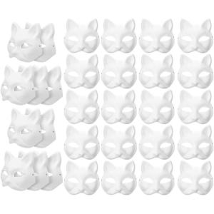 imageToyvian Cat Mask Mask  30pcs White Cat Masks Blank Animal Dress Up Masks Diy White Paper Mask Unpainted Fox Wolf Mask for Party Masquerade Costume