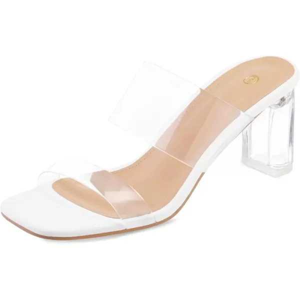 mysoft Clear Heels for Women Transparent Two Strap Block Chunky Square Heel Sandals Open Toe Slip On Dress Sandals Clear size 10