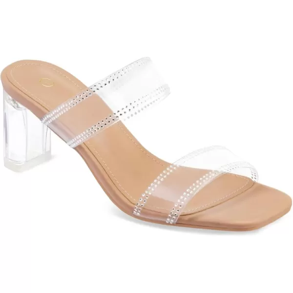 mysoft Clear Heels for Women Transparent Two Strap Block Chunky Square Heel Sandals Open Toe Slip On Dress Sandals Clear size 95