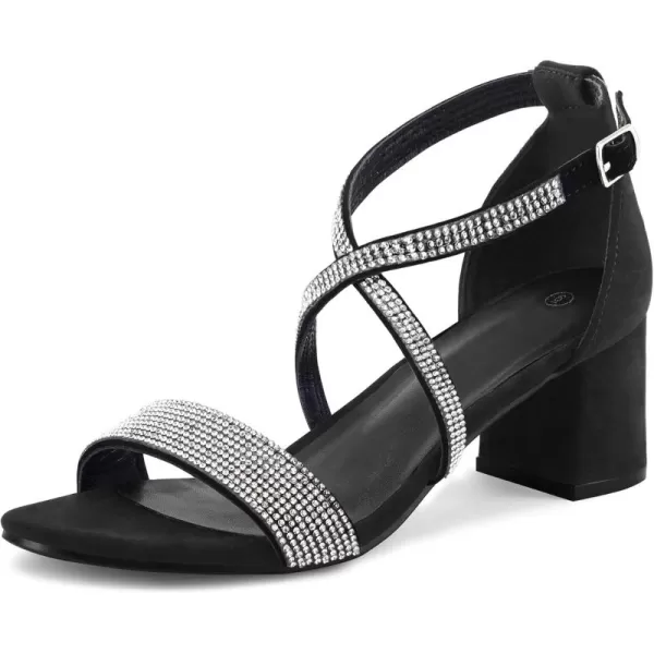 mysoft Womens 225 Inch Low Chunky Heels Dress Pump Open Toe Cross Ankle Strap Wedding Block Heeled SandalsBlackrhinestone