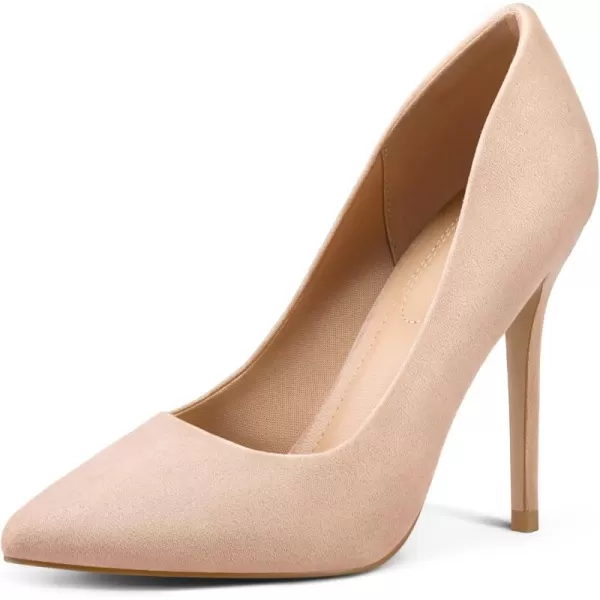 mysoft Womens 4IN High Heels Pumps Closed Pointed Toe Stiletto Nude Suede