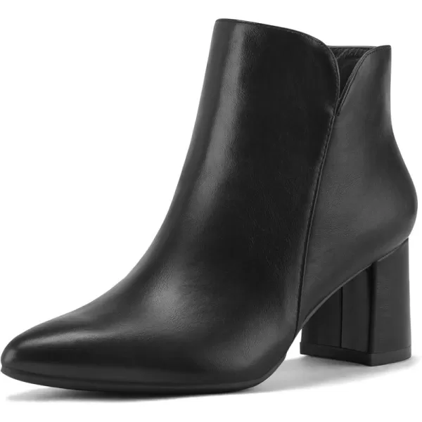 mysoft Womens Ankle Boots Chunky Block Low Heel Comfortable Pointed Toe Side V Cutout Dressy Office Booties with ZipperBlack Pu