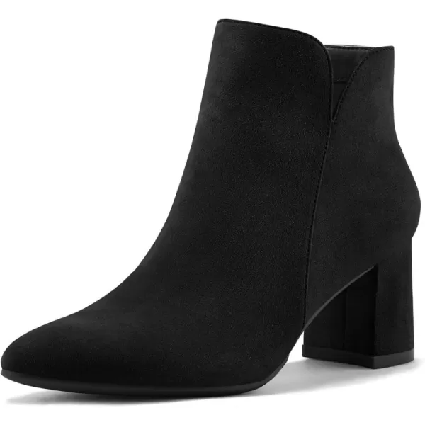 mysoft Womens Ankle Boots Chunky Block Low Heel Comfortable Pointed Toe Side V Cutout Dressy Office Booties with ZipperBlack Suede