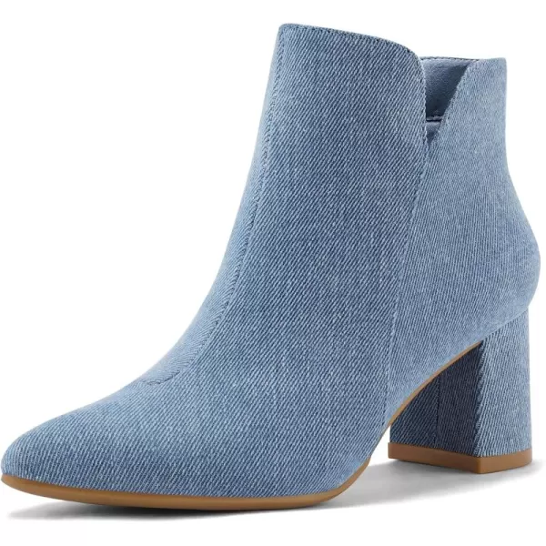 mysoft Womens Ankle Boots Chunky Block Low Heel Comfortable Pointed Toe Side V Cutout Dressy Office Booties with ZipperDenim