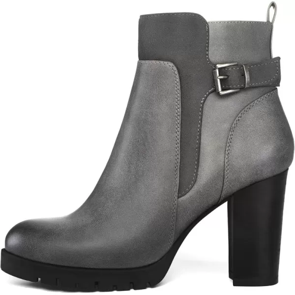 mysoft Womens Ankle Boots Chunky Stacked Heel Zipper Booties  Available in Wide SizesGrey