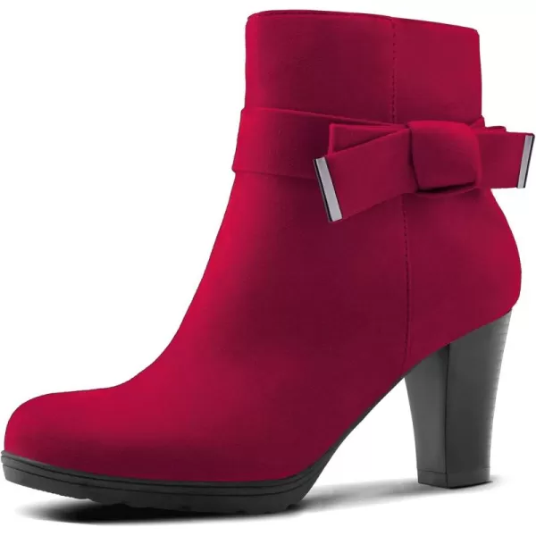 mysoft Womens Booties with Heel Chunky Stacked Heel Zipper Ankle Boots for LadiesDark Red Bow