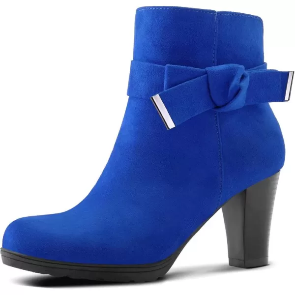 mysoft Womens Booties with Heel Chunky Stacked Heel Zipper Ankle Boots for LadiesRoyal Blue Bow