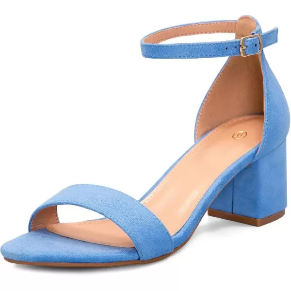 mysoft Womens Chunky Low Heels Open Toe Block Heeled Dress Ankle Strap Pump Wedding SandalsBlue