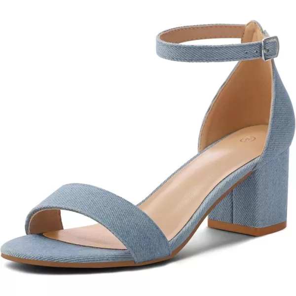 mysoft Womens Chunky Low Heels Open Toe Block Heeled Dress Ankle Strap Pump Wedding SandalsDenim