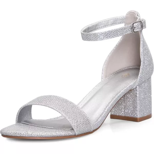 mysoft Womens Chunky Low Heels Open Toe Block Heeled Dress Ankle Strap Pump Wedding SandalsSilver Glitter