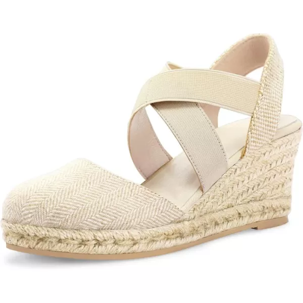 mysoft Womens Closed Toe Crisscross Elastic Ankle Strap Platform Espadrille Wedge SandalsStripe