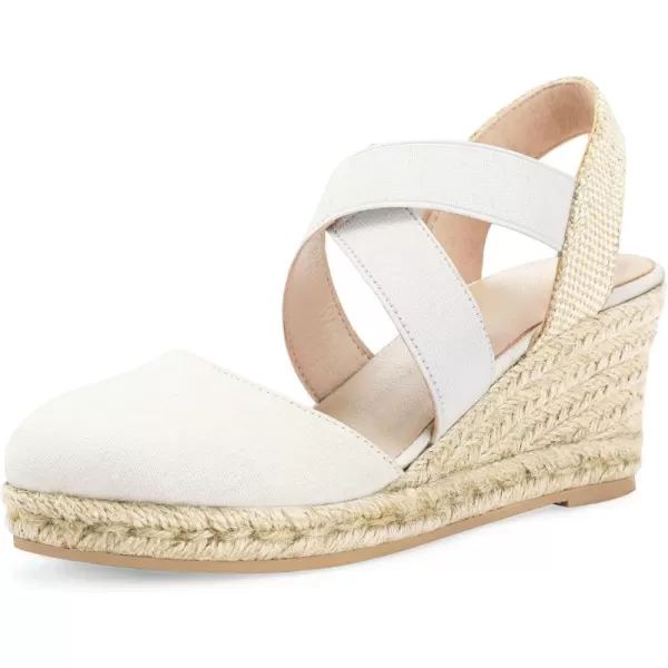 mysoft Womens Closed Toe Crisscross Elastic Ankle Strap Platform Espadrille Wedge SandalsWhite