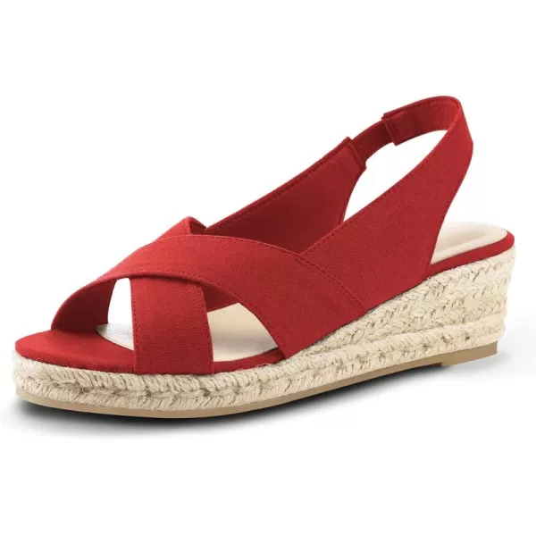 mysoft Womens Espadrille Wedge Sandals Platform Slingback Criss Cross Low Wedges Slip On Open Toe Dress Summer ShoesRed