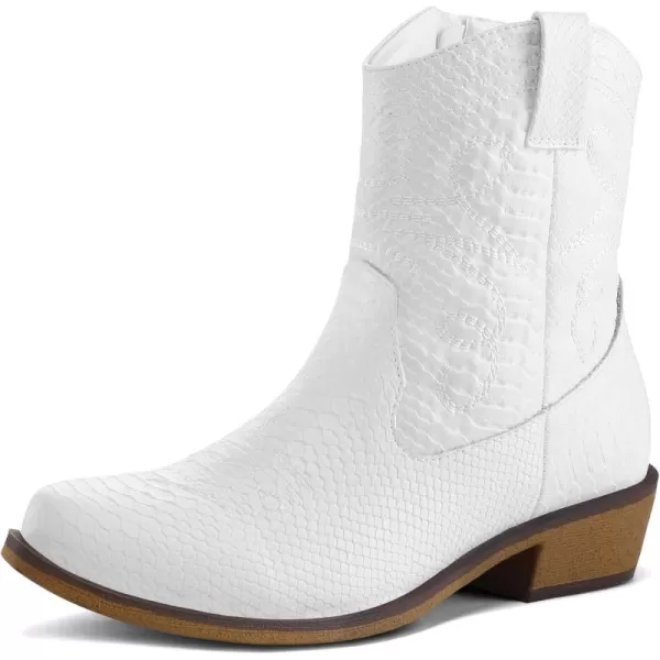 mysoft Womens Fashion Western Cowboy Ankle Boots Short Cowgirl Low Heel BootiesWhite Textured